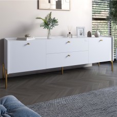 Тумба под телевизор с ящиками LION Wood с золотыми ножками 160x40x65 см Нимфея Альба (белый) (LION-043118)
