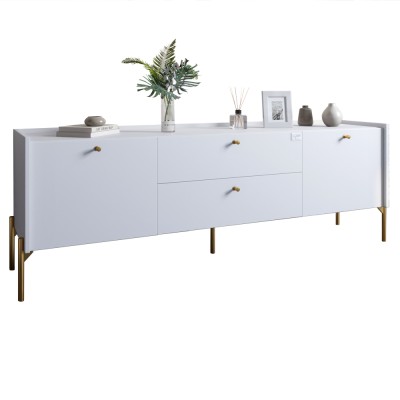 Тумба під телевізор з шухлядами LION Wood з золотими ніжками 160x40x65 см Німфея Альба (білий) (LION-043118)