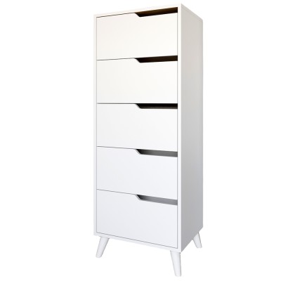 Комод высокий с белыми ножками 5 ящиков М-ЗОН Борн 500 Нимфея Альба  