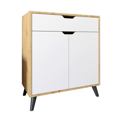 Комод в гостиную с черными ножками М-ЗОН Борн 750 Дуб Артизан/Нимфеа Альба  