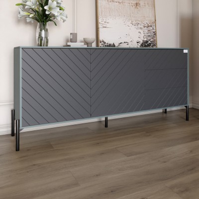 Комод із чорними металевими ніжками LION Амарант 168x40x76,5 см Граніт сірий/Графітовий 