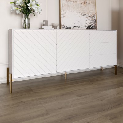Комод з золотими металевими ніжками LION Амарант 168x40x76,5 см Бетон/Білий