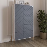 Комод-пенал з рельєфним оздобленням фасаду та золотими металевими ніжками LION Амарант 84x40x150 см Бетон/Графітовий 