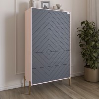 Комод-пенал с рельефной отделкой фасада и золотыми металлическими ножками LION Амарант 84x40x150 см Розовый/Графитовый (LION-042199)