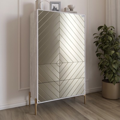 Комод-пенал з рельєфним оздобленням фасаду та золотими металевими ніжками LION Амарант 84x40x150 см Бетон/Перламутровий металік RAL-7048 840x400x1500 мм 