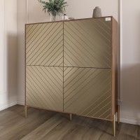 Комод-пенал із золотими металевими ніжками LION Амарант 114х40х126,5 см Дуб Ліворно/Перламутровий металік RAL-7048 1140х400х1265 мм