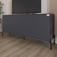 Тумба под телевизор с черными металлическими ножками LION Амарант 168x40x76,5 см Бетон темный/Графітовий (LION-043016)