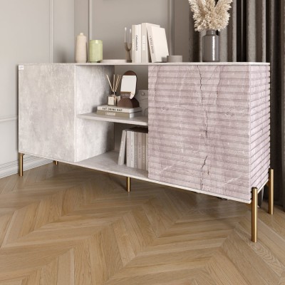 Комод відкритий на золотих металевих ніжках LION Грей Бетон/Камінь