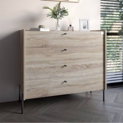 Комод із 4 ящиками LION Wood з чорними ніжками 100х90х45 см Дуб Сонома 