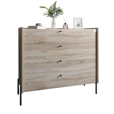 Комод с 4 ящиками LION Wood с черными ножками 100х90х45 см Дуб Сонома (LION-042980)