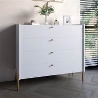 Комод із 4 ящиками LION Wood із золотими ніжками 100х90х45 см Німфея Альба білий 