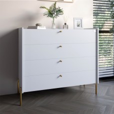 Комод із 4 ящиками LION Wood із золотими ніжками 100х90х45 см Німфея Альба білий 