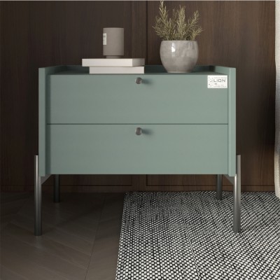 Тумба ліжкова LION Wood з двома ящиками Граніт сірий чорні ніжки