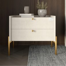 Тумба ліжкова LION Wood з двома ящиками Бетон style золоті ніжки 