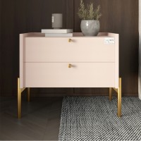 Тумба ліжкова LION Wood з двома ящиками Рожевий золоті ніжки