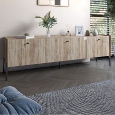 Тумба під телевізор на 3 ящики LION Wood із чорними ніжками 160х65х40 см Дуб Сонома Трюфель 