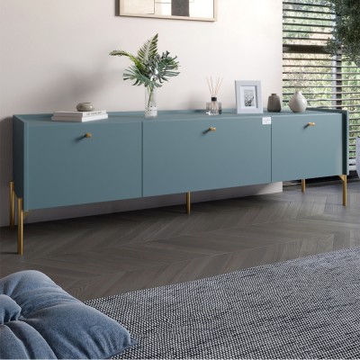 Тумба під телевізор на 3 ящики LION Wood із золотими ніжками 160х65х40 см Граніт сірий