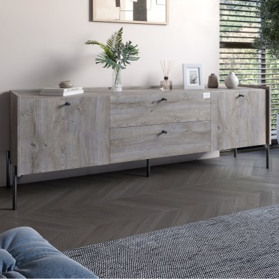 Тумба під телевізор із ящиками LION Wood із чорними ніжками 180х50х40 см Шварцвальд 