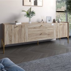 Тумба під телевізор із ящиками LION Wood із золотими ніжками 180х50х40 см Дуб Сонома Трюфель 