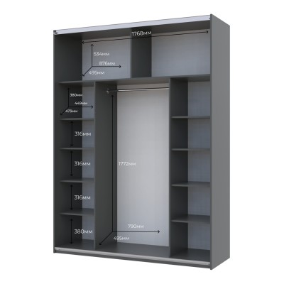 Шафа-купе дводверна Doros G-Caiser 180х60х240 см Графіт/1 Чорне скло
