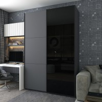Шафа-купе дводверна Doros G-Caiser 180х60х240 см Графіт/1 Чорне скло 