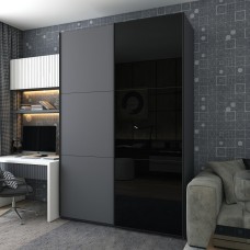 Шафа-купе дводверна Doros G-Caiser 180х60х240 см Графіт/1 Чорне скло 