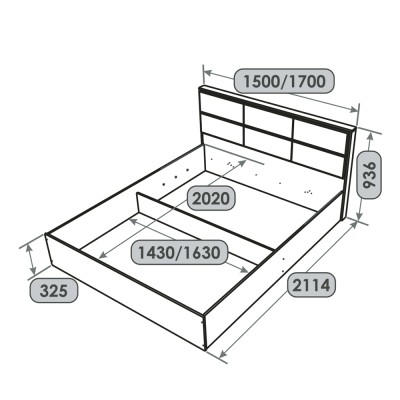 Кровать двуспальная Эверест КЛ-1600 Лайт (подъемный механизм) 160х200 см Дуб Крафт белый (EVR-071074)