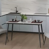 Стіл кухонний розкладний Данді на конусних ногах Ferrum-decor 75x120 160)x70 Чорний метал ДСП Бетон 16 мм (FRD-106777)