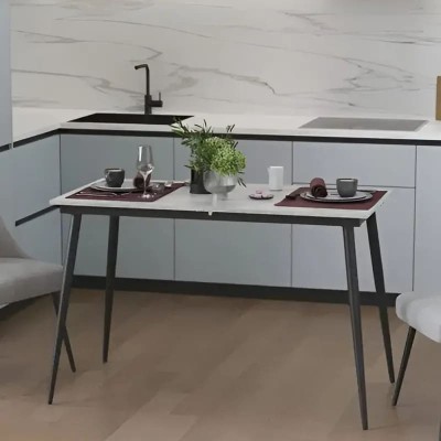 Стол кухонный раскладной Данди на конусных ногах Ferrum-decor 75x120 160)x70 Черный металл ДСП Бетон 16 мм (FRD-106777)