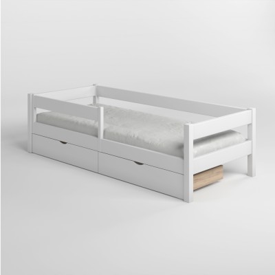 Кровать детская Mebigrand Атланта Литл-2 Белый (RAL9003) 90х190 см с бортиками и ящиками (MBG-2693)