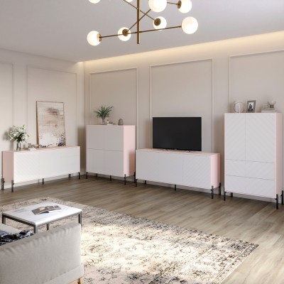 Комплект меблів для вітальні LION Амарант 4 елементи з чорними металевими ніжками Розовий/Білий