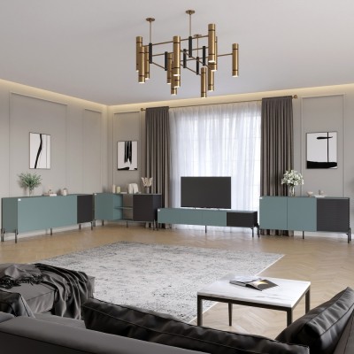 Комплект модульний для вітальні LION Грей 4 елементи з чорними металевими ніжками Граніт сірий/Асфальт