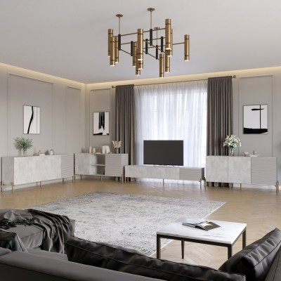 Комплект модульний для вітальні LION Грей 4 елементи з золотими металевими ніжками Бетон/Кашемір