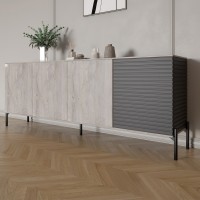 Комод в гостиную на черных металлических ножках LION Грей 204x38x76,5 см Шварцвальд/Асфальт (LION-042466)