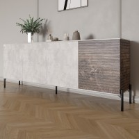 Комод у вітальню на чорних металевих ніжках LION Грей 204x38x76,5 см Бетон/Дерево