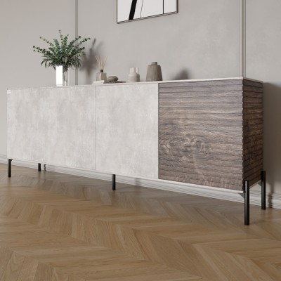 Комод у вітальню на чорних металевих ніжках LION Грей 204x38x76,5 см Бетон/Дерево