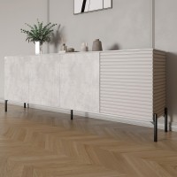 Комод у вітальню на чорних металевих ніжках LION Грей 204x38x76,5 см Бетон/Кашемір