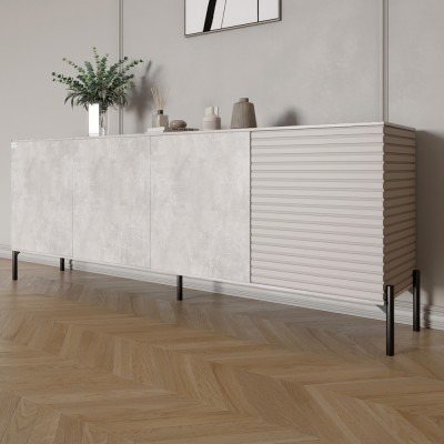 Комод у вітальню на чорних металевих ніжках LION Грей 204x38x76,5 см Бетон/Кашемір