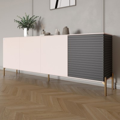 Комод на золотих металевих ніжках LION Грей 204x38x76,5 см Рожевий/Асфальт