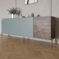 Комод на золотих металевих ніжках LION Грей 204x38x76,5 см Граніт сірий/Дерево