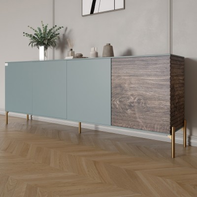 Комод на золотих металевих ніжках LION Грей 204x38x76,5 см Граніт сірий/Дерево