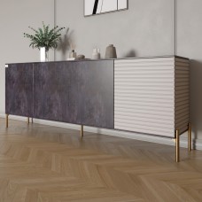 Комод на золотих металевих ніжках LION Грей 204x38x76,5 см Бетон темний/Кашемір 