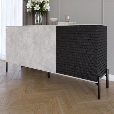 Комод закритий у вітальню на чорних металевих ніжках LION Грей Бетон/Асфальт 1540x380x765 