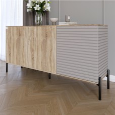 Комод закритий у вітальню на чорних металевих ніжках LION Грей 154x38x76,5 см Дуб сонома/Кашемір 