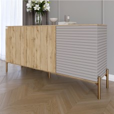 Комод закритий у вітальню на золотих металевих ніжках LION Грей 154x38x76,5 см Дуб Аппалачі/Кашемір 