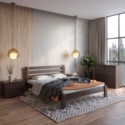 Двуспальная деревянная кровать Mebigrand Колумбия Венге 160х200 см (MBG-3318)