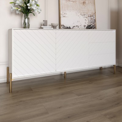 Комод із золотими металевими ніжками LION Амарант 168x40x76,5 см Бетон Style/Білий 