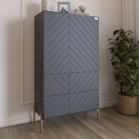 Комод-пенал с рельефной отделкой фасада и золотыми металлическими ножками LION Амарант 84x40x150 см Бетон Style/Графитовый (LION-042210)