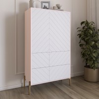 Комод-пенал з рельєфним оздобленням фасаду та золотими металевими ніжками LION Амарант 84x40x150 см Рожевий/Білий