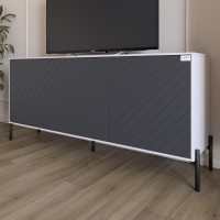 Тумба под телевизор с черными металлическими ножками LION Амарант 168x40x76,5 см Нимфея Альба (белый)/Графітовий (LION-043017)